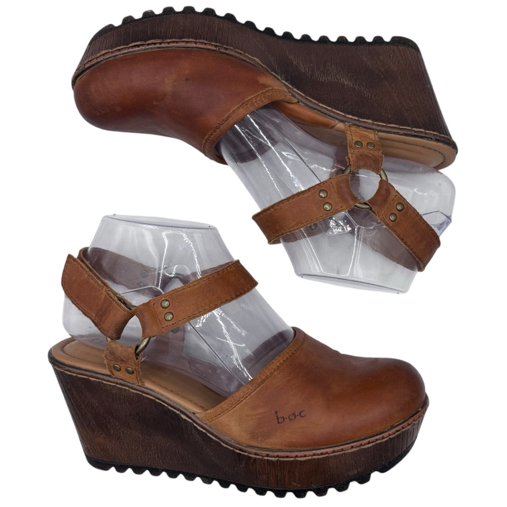 boc Brown Leather Women's Wedge Sandals - Size 7 - Picture 3 of 11